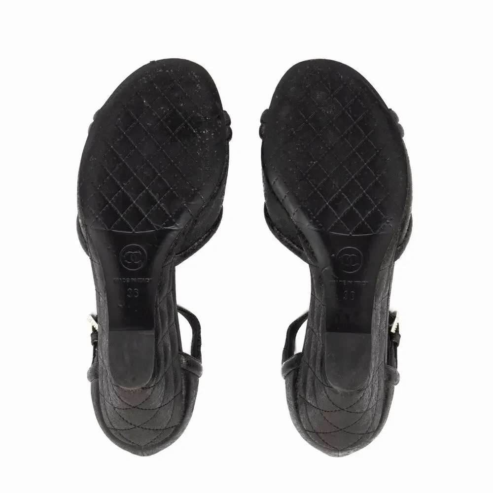 Chanel Interlocking CC Fantasy Lambskin Quilted Wedge Sandals Black Gold 36 US6